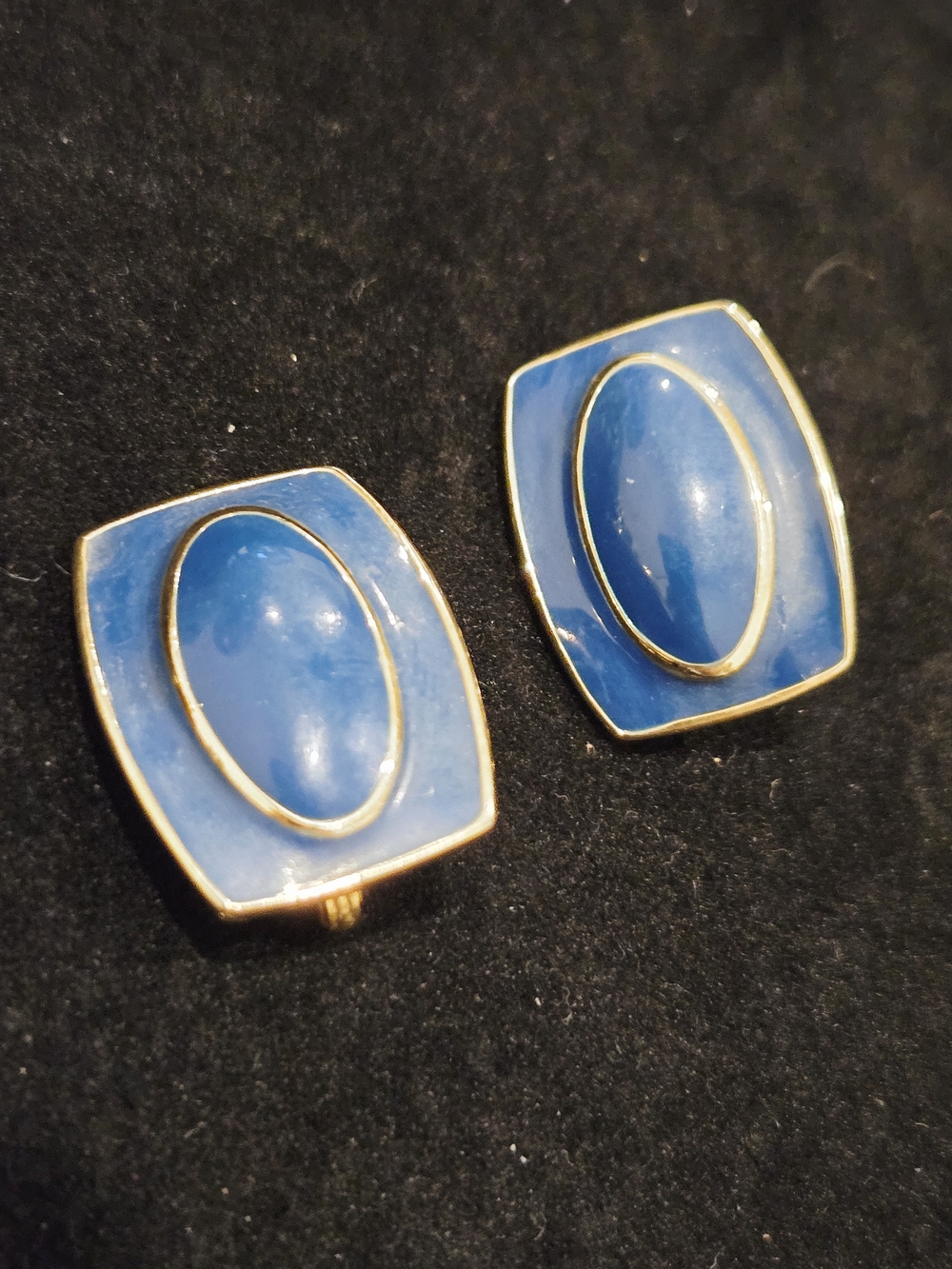 Vintage Monet Blue Enamel Geometric Pierced Clip Earrings